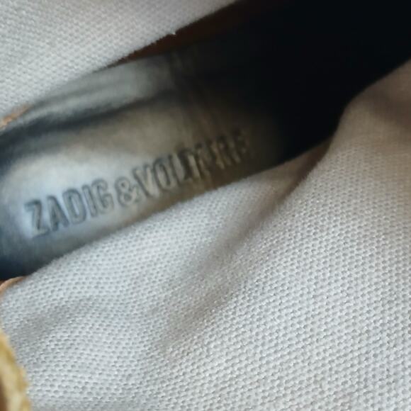 Zadig & Voltaire Teddy Skull Suede Canvas Ankle Boots Fringe EU 37 US 7 - Picture 7 of 11